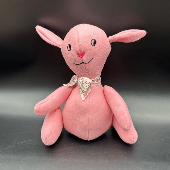 Handmade Pink Stuffed Bunny Rabbit Plush Animal Kitschy Cottage Vintage Floral - Picture 2 of 8